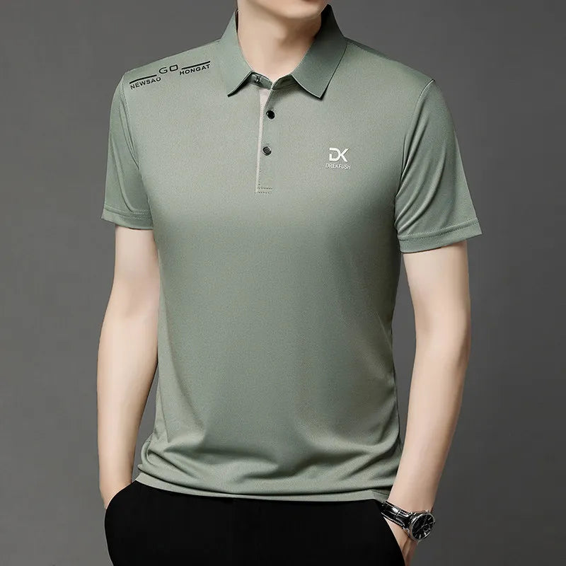 Men's Business Casual Short Sleeve Polo Shirt Solid Color with Badge Fashionable Breathable Comfortable Versatile Business Top