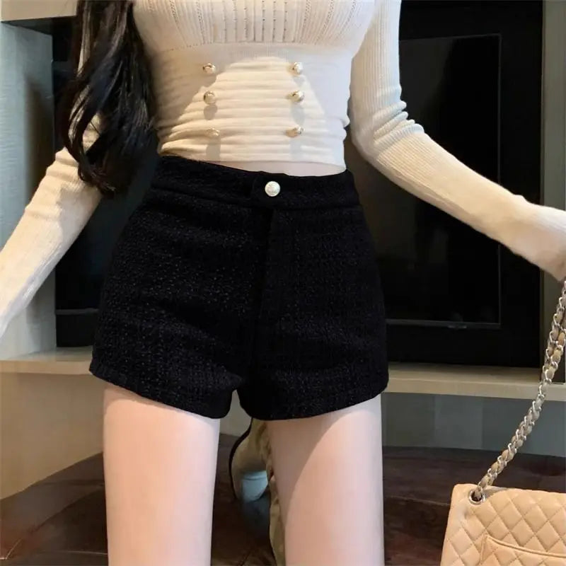 High Waist A Line Wool Shorts
