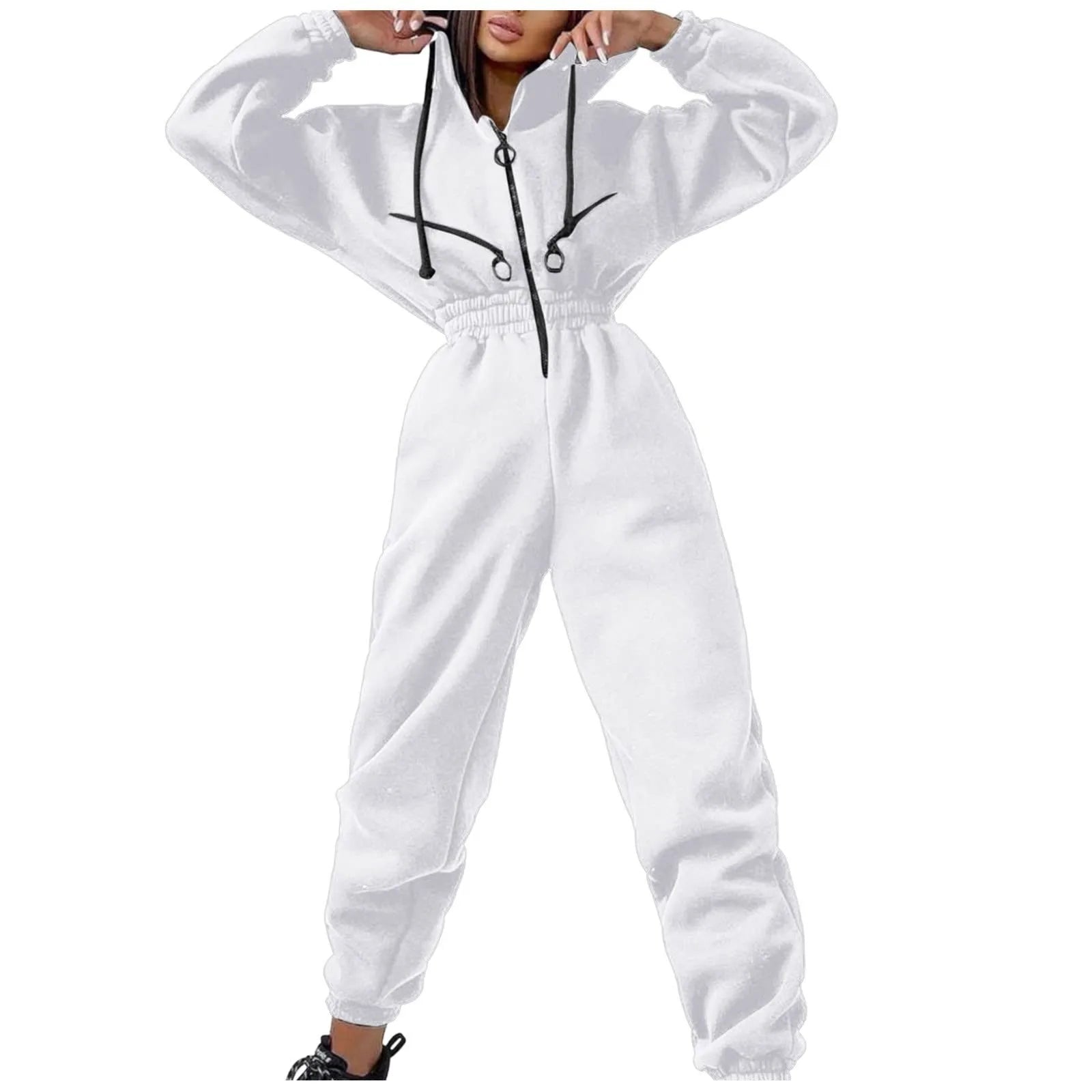 Fleece Hooded Wide Leg Jumpsuit