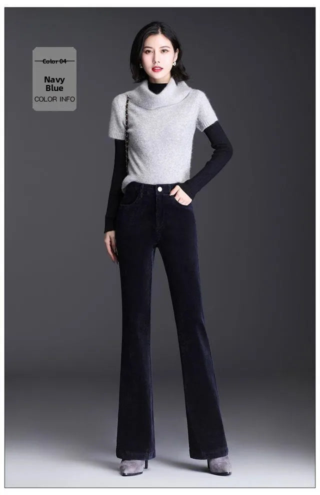 High Waist Corduroy Women's Pants Spring Autumn Winter Fashion Micro Flared Casual Trousers Slimming Warm Long Pants