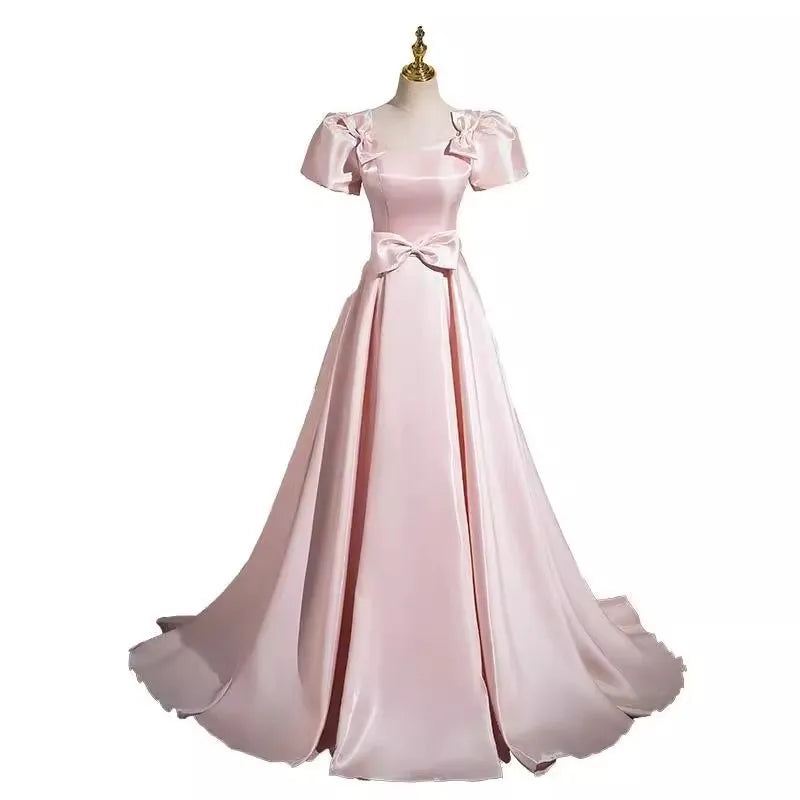 Elegant Party Evening Dress for Women 2026 New Pink French Satin Fashion Chorus Adult Ceremony Fashion Show Banquet Dress