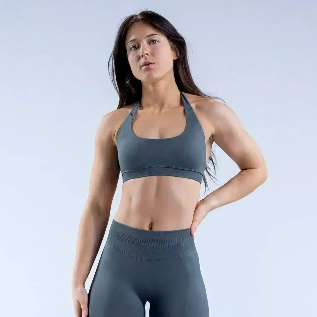 KEEP THAT PUMP Strappy Sports Bra With Logo High Support Womens Yoga Seamless Workout Top Elasticity Fitness Running Gym Bras