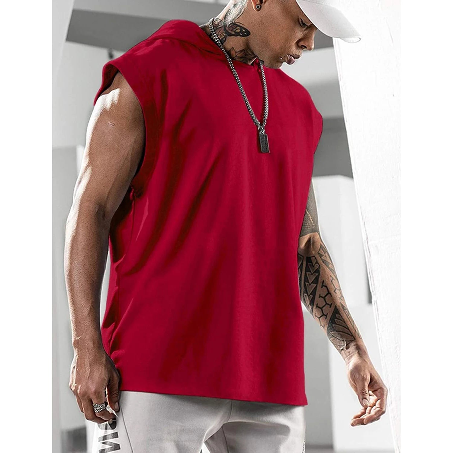 2026 Men Tank Top  Fitness Training Pullover Leisure Fashion Sleeve Men's Hooded Vest Solid Color Tank Tops For Male