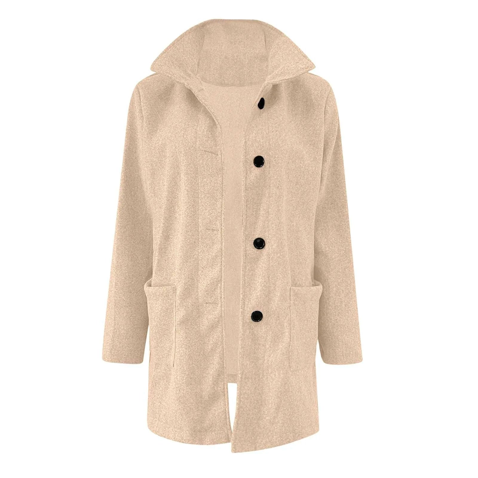 Womens Wool Cardigan Coats With Pockets Ladies Lapel Long Jacket Coat Fashion Solid Casual Winter Jackets for Women Plus Coat