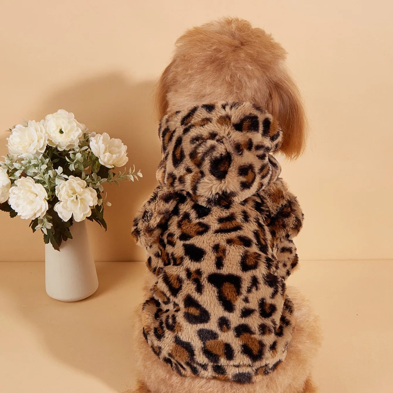 Plush Leopard Ear Dog Hoodie