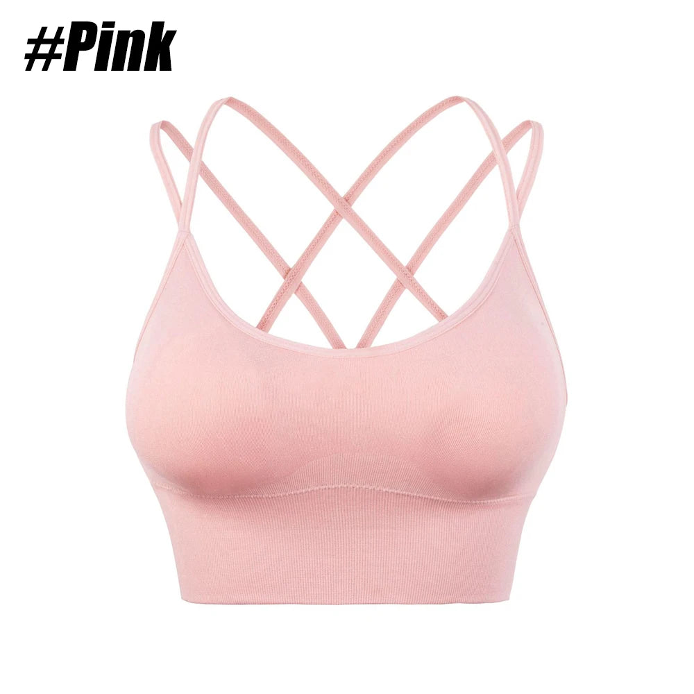 1Pcs Women Sports Bras Seamless Criss Cross Back Sexy Padded Fitness Yoga Vest Gym Running Crop Top Breathable Beauty Bras