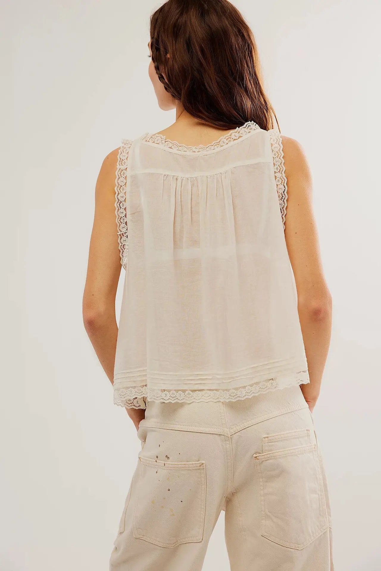 Sleeveless Tank Tops for Women Blouses Summer Boho Beach Wear 100%Cotton Splicing Lace Shirts Loose Casual Ladies Blusas Camis
