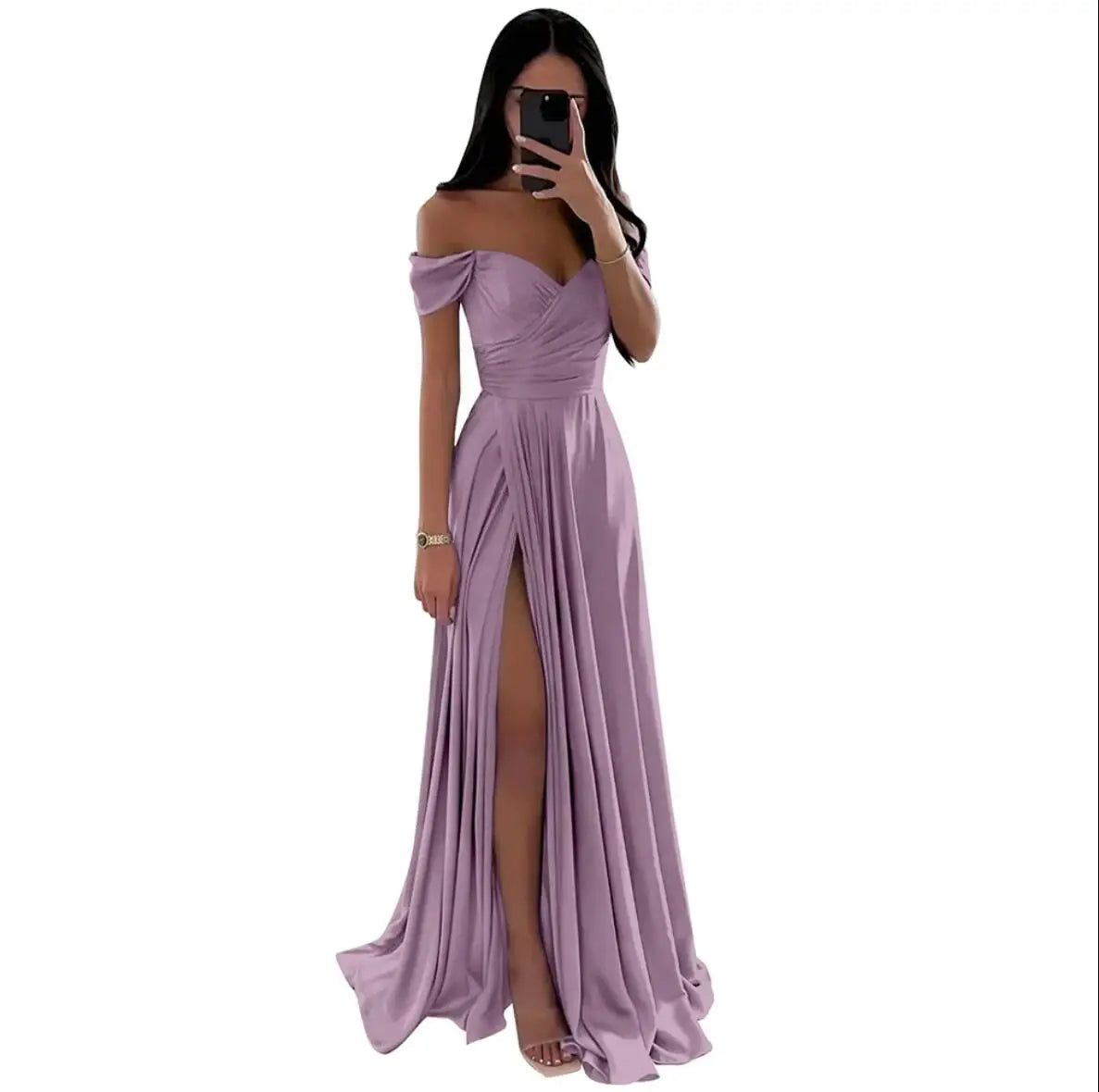 Off Shoulder Satin Bridesmaid Gown