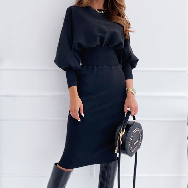 Elegant Lantern Sleeve Midi Dress