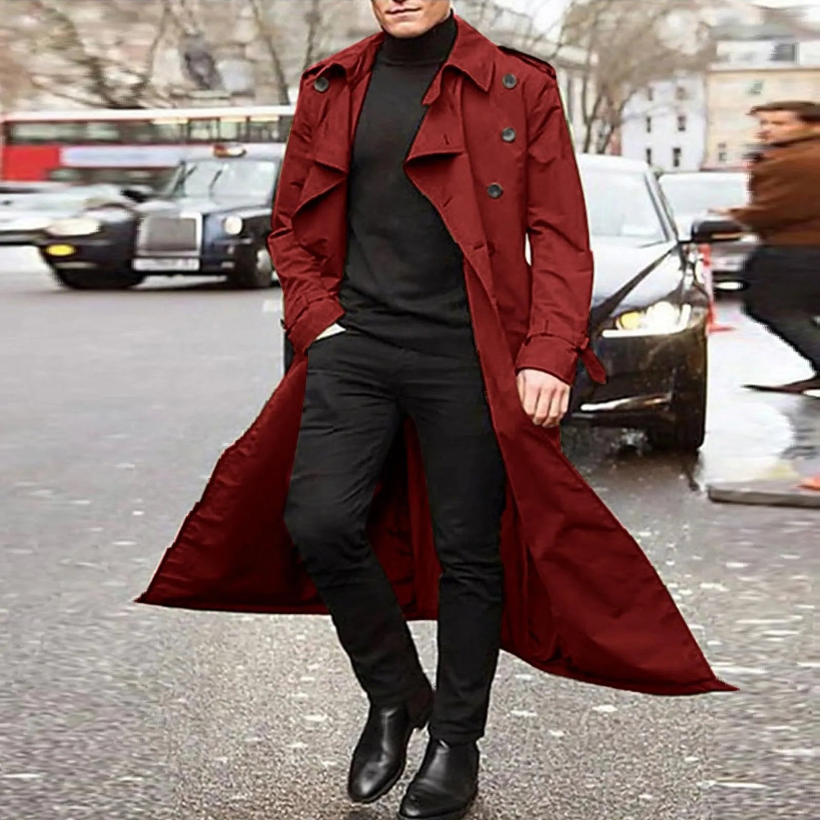 Men’s Luxury Full-Length Trench Coat – England Style Business Overcoat