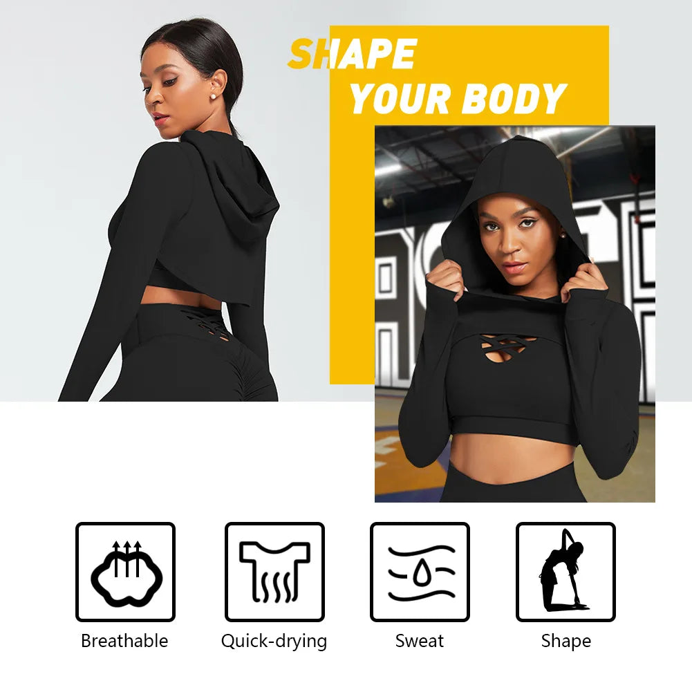 Ensemble Female 3 Pieces Yoga Set Gym Workout Clothes for Women Sport Long Sleeve Hoodie Sweater Active Wear Sport Set Tracksuit