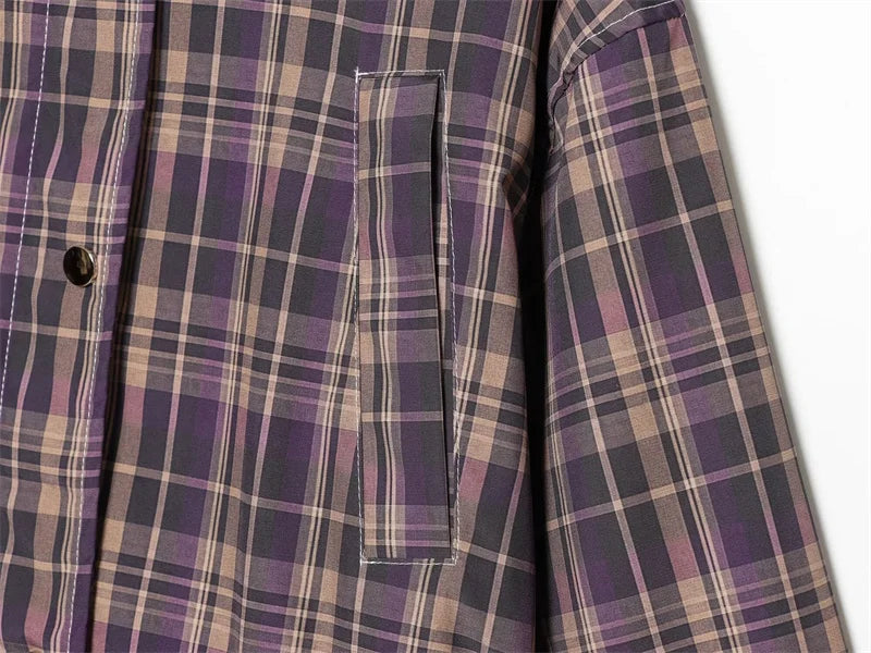 Women's Coat 2026 New Autumn Gray Plaid Long Sleeve Loose Drawstring Decorative Coat Casual Fashion Personal Ladies Outerwear