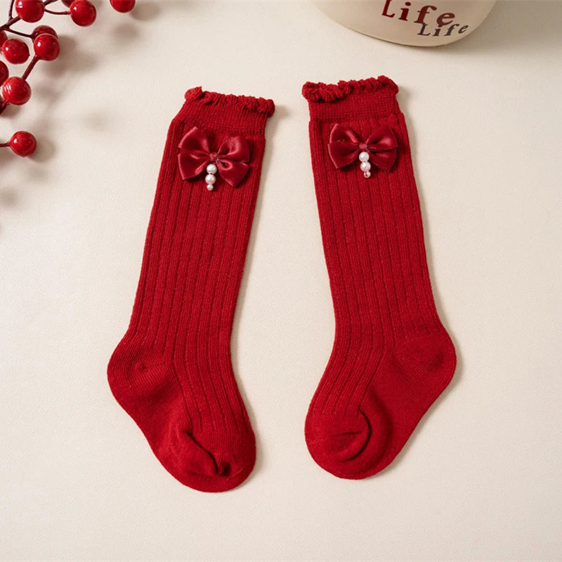 Sparkly Bow Baby Knee Socks