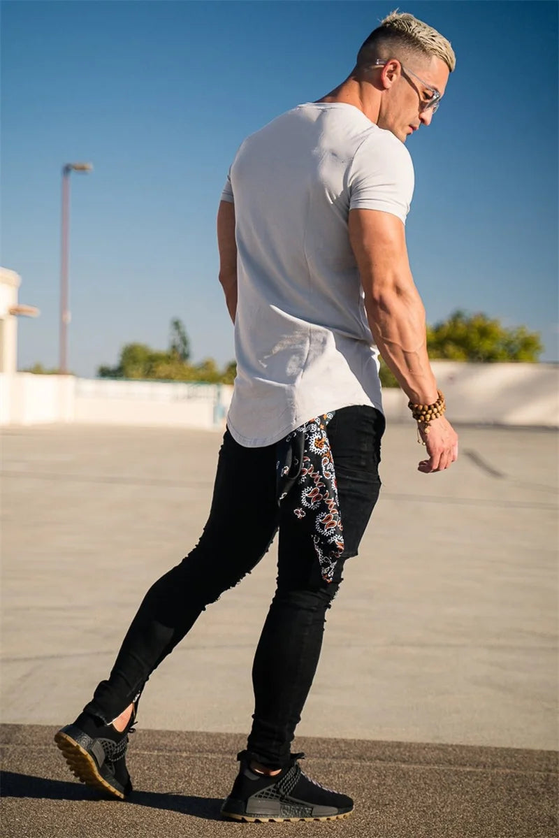 Muscle Training T-shirt Men's Summer Workout Short Sleeve T-shirt High Quality Cotton Fitness Men T-shirt Gym Solid Color Tops