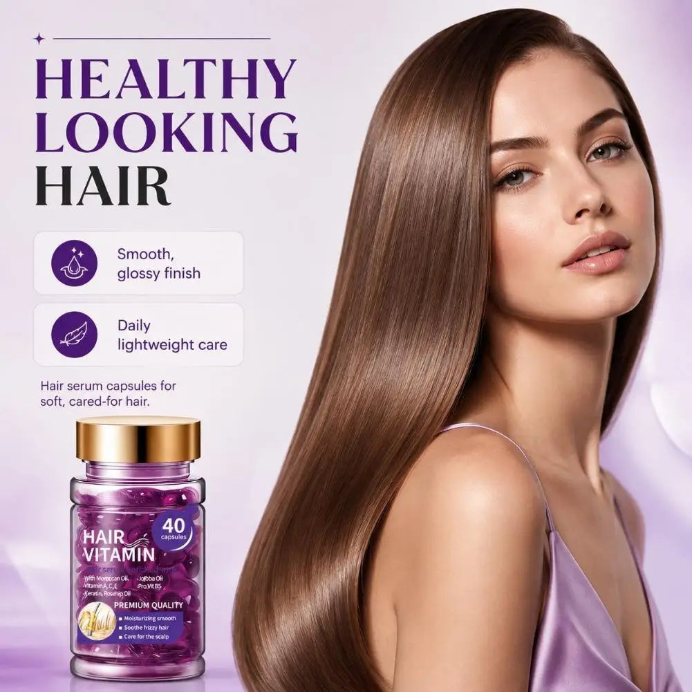 Hair Vitamin Serum Capsules 40Pcs With Moroccan Jojoba Oil Keratin Nourishing Hair Oil For Dry Damaged Frizzy Repair Hair Care