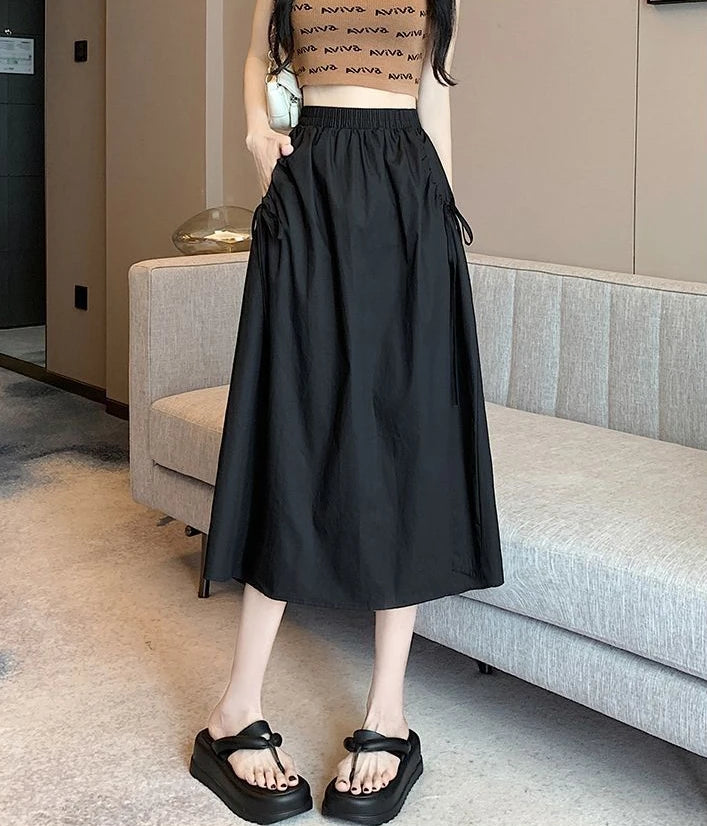 Drawstring Cargo A-Line Midi Skirt
