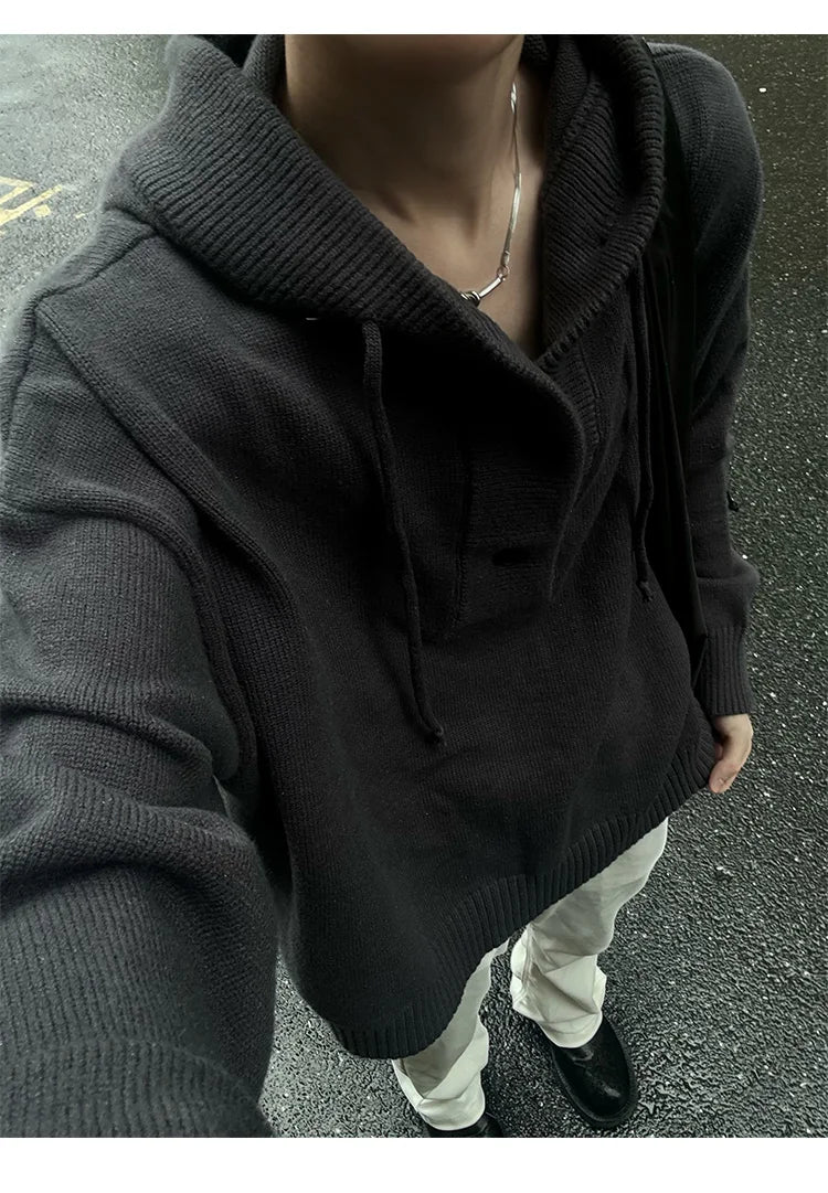 New Autumn Winter Sweaters for Men Loose Trendy Brand Hooded Pullover Sweaters