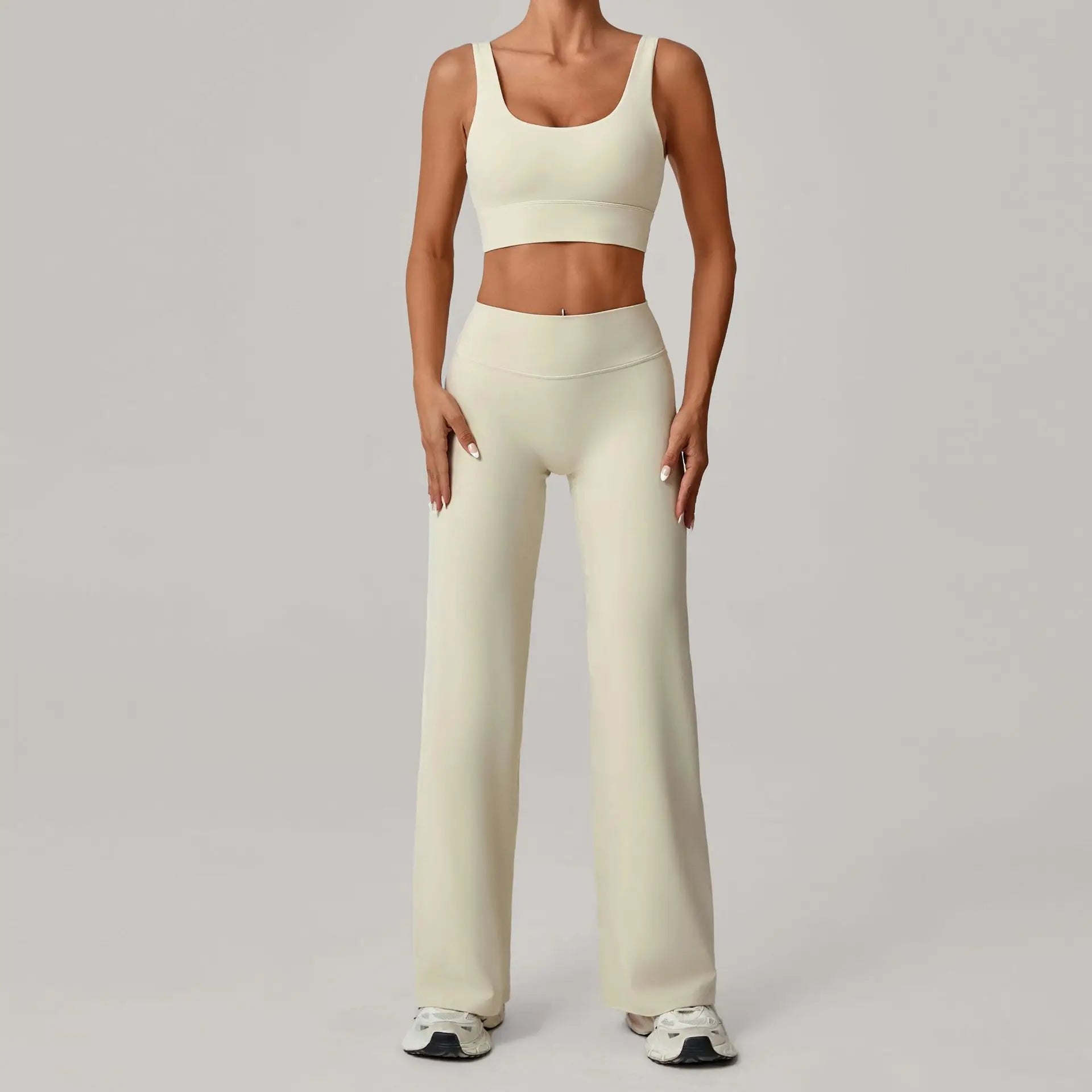 2PCS Yoga Set Women Yoga Pant Workout Tracksuit Sportswear Gym High Waist Straight Leg Bottoms Fitness Bta Sports Suit XP01