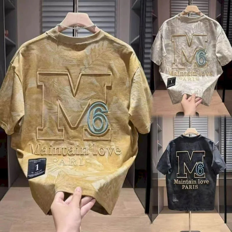 2026 Trendy T-shirts Men Fashion Casual Loose Heavy Industry Printed Tshirt Men's Short Sleeved Top Half Sleeve Personalized T