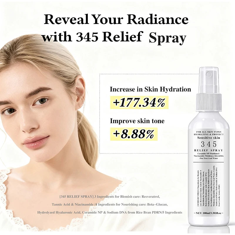 345 Skincare Set With Eye Cream Moisturizing Cream Relief Spray Hydrating Soothing Brightening For All Skin Types Sensitive Skin