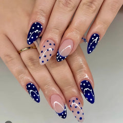 Medium long fake nails for women girls pink white black red blue brown polka dots design almond ballet tips press on false nail