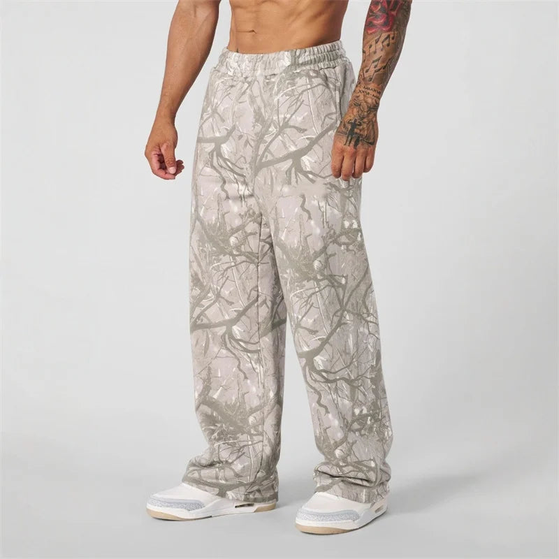 New Jogger Straight Trendy Fitness Pants Men's Camouflage Wide Leg Pants Breathable Running Sweatpants Loose Men Trousers