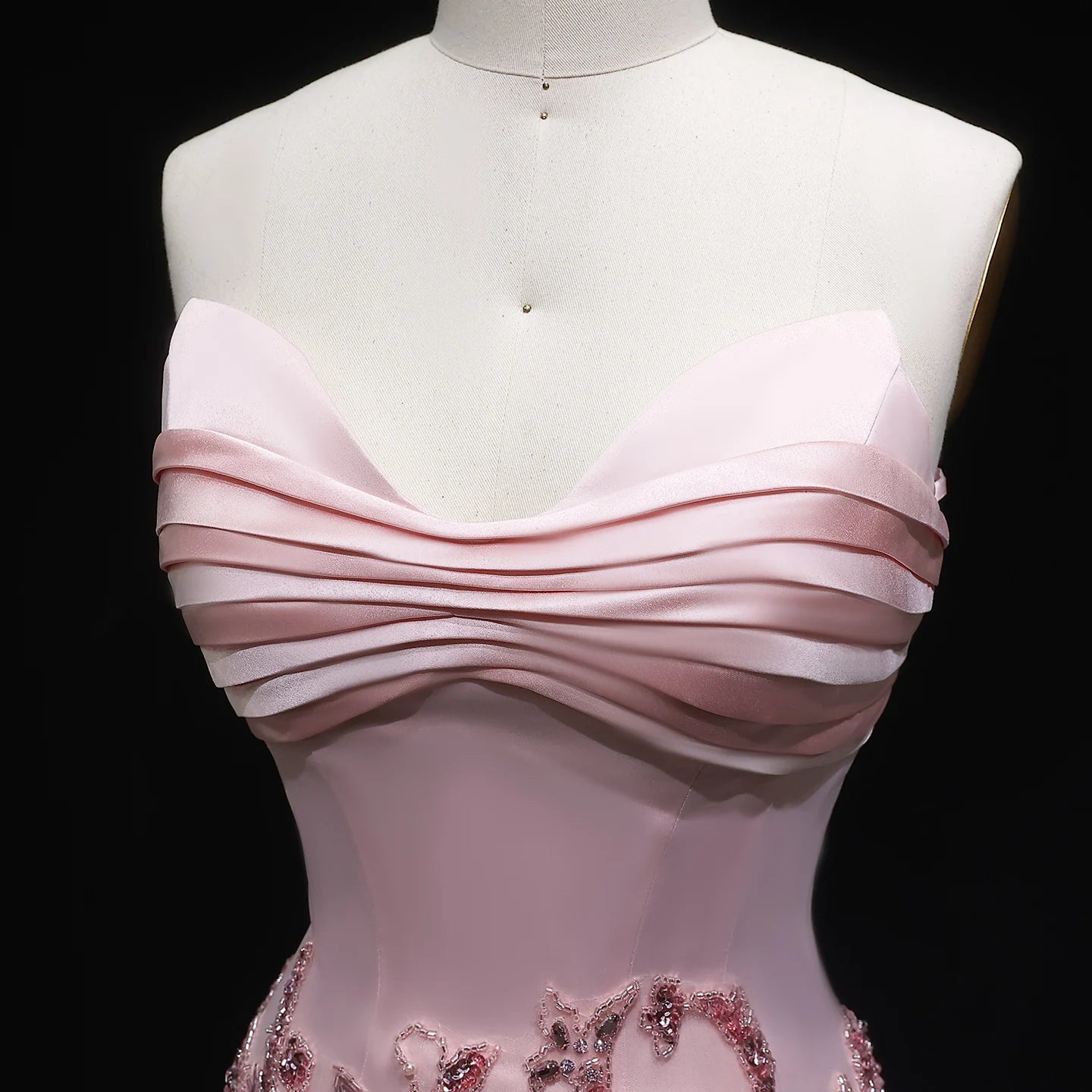 Pink Beaded Sweetheart Evening Gown