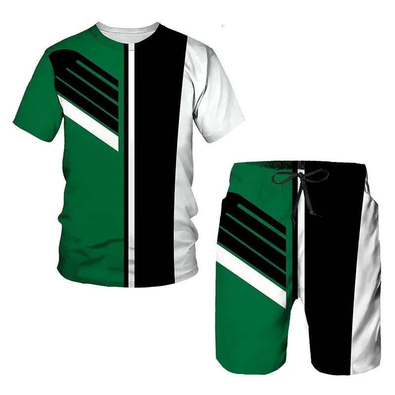 New Men's Tracksuits Summer round neck T-shirt Oversized Men Trend Casual Tracksuits 3D Print T-shirt Shorts 2 Piece Outfit