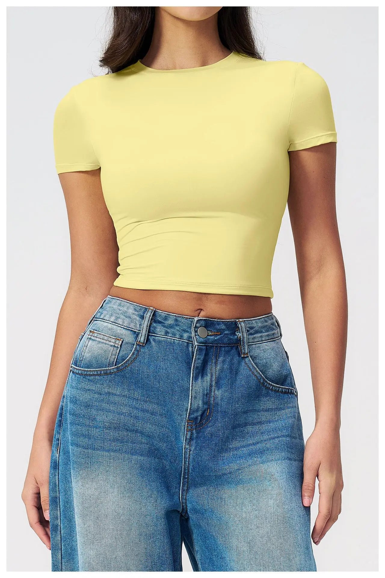 Yoga Shirts Women Sexy Exposing The Navel Short Sleeve Workout Crop Top Gym Top Fitness Running Workout Sport T-shirts Yoga Wear