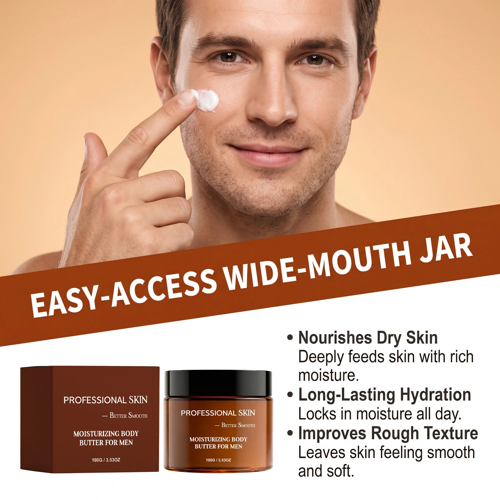 Men Hydrating Skin Balm, Restore Soft Skin Texture, Daily Facial & Body Moisturizing Care for Men
