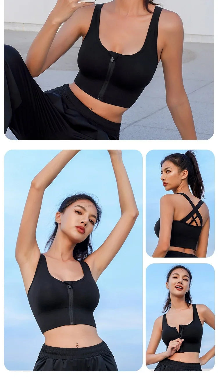 High-strength Shockproof Front-zip High Elasticity Anti-sagging Plus-size 100% Nylon High Support Seamless Sports Bra Beautiful
