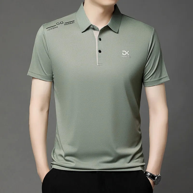 Men's Business Casual Short Sleeve Polo Shirt Solid Color with Badge Fashionable Breathable Comfortable Versatile Business Top