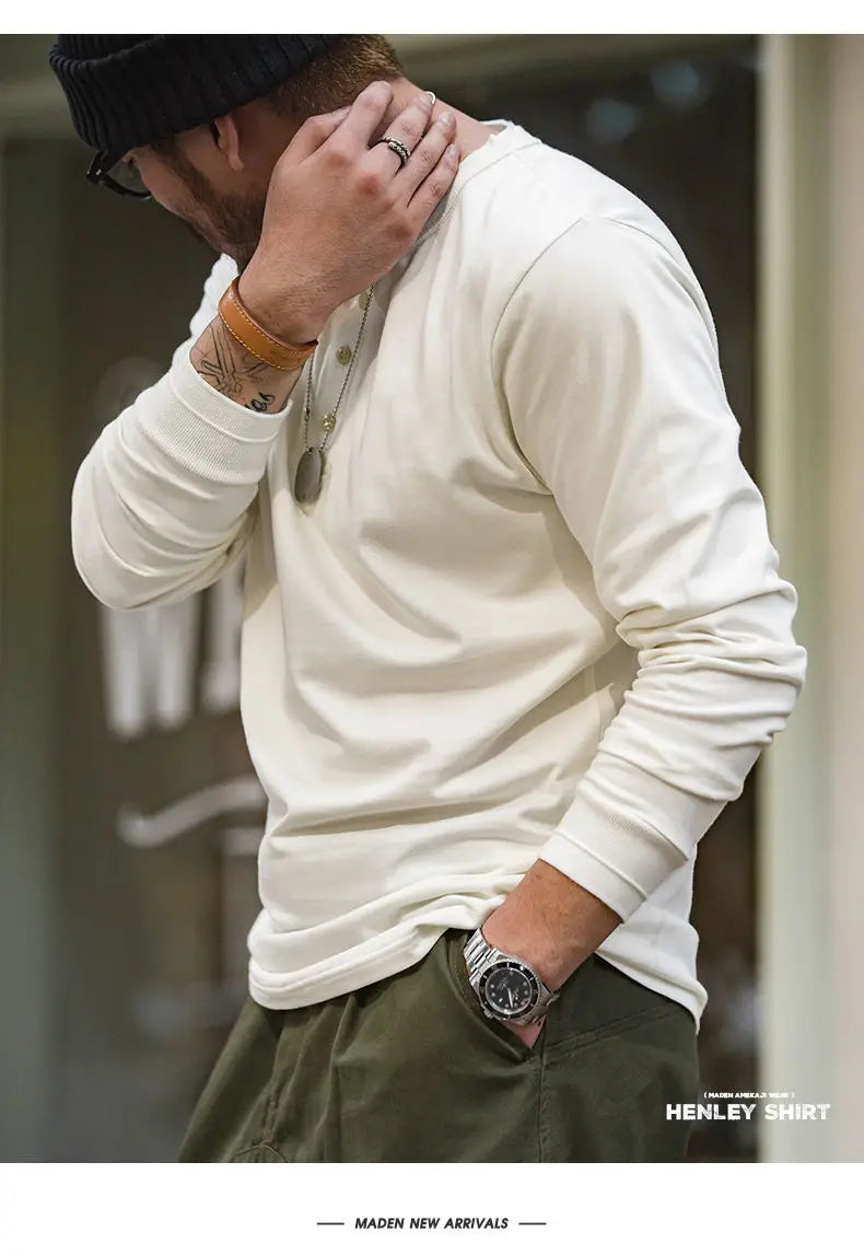 Men’s Heavyweight Retro Cotton Long-Sleeve T-Shirt