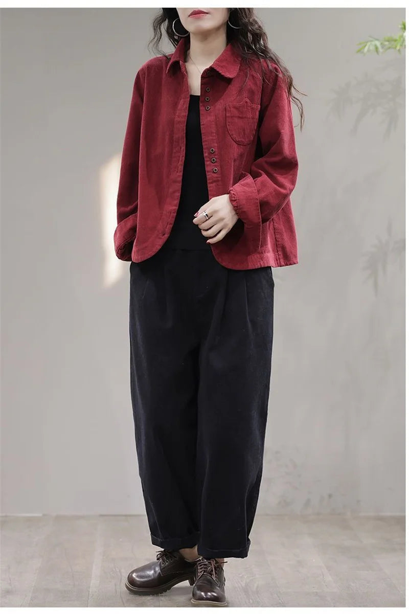 Casual White Corduroy Button Jacket