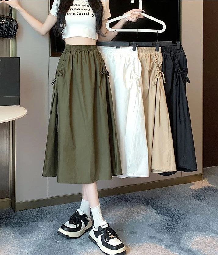 Drawstring Cargo A-Line Midi Skirt