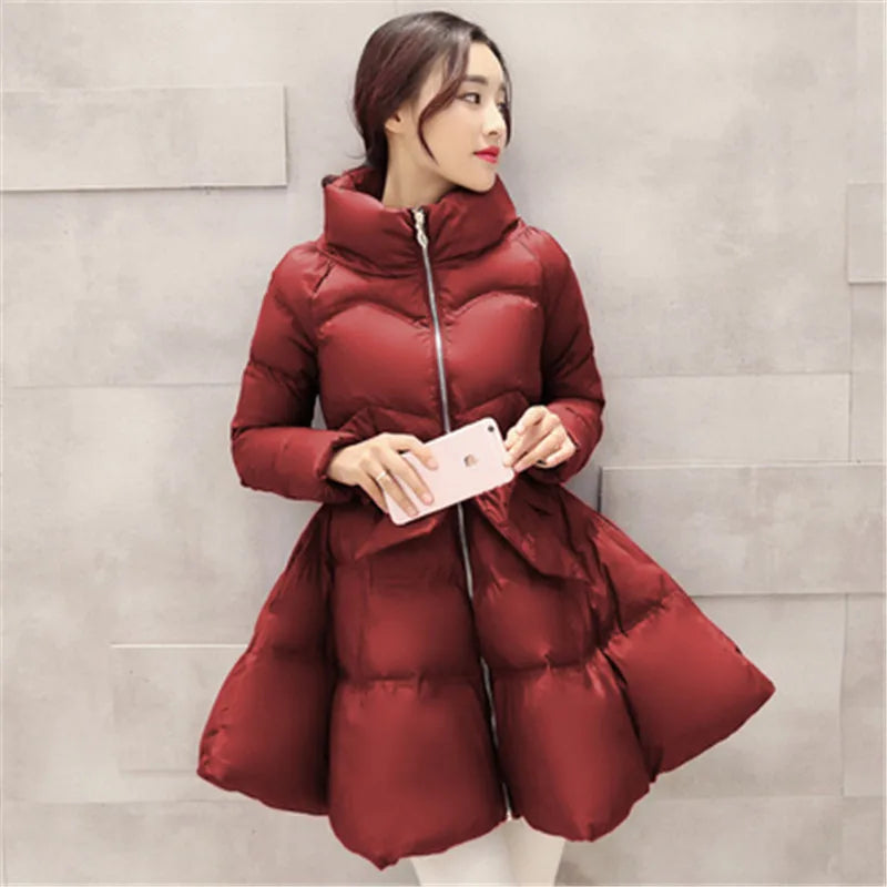 2023 New Fashion Winter Coats Women Warm Outerwea Cotton Padded Jackets Womens Clothing Belt Zipper Parkas Femme A-word Jacket