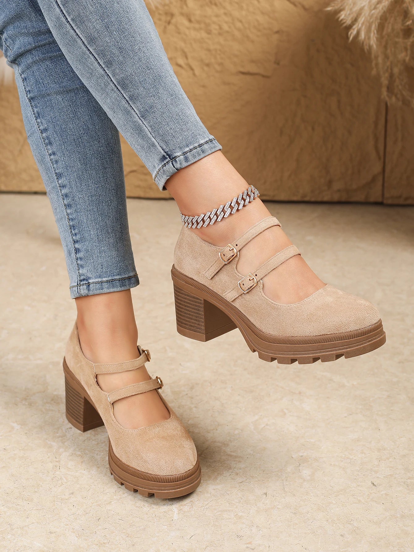 Women Square Heel Mary Jane Pumps