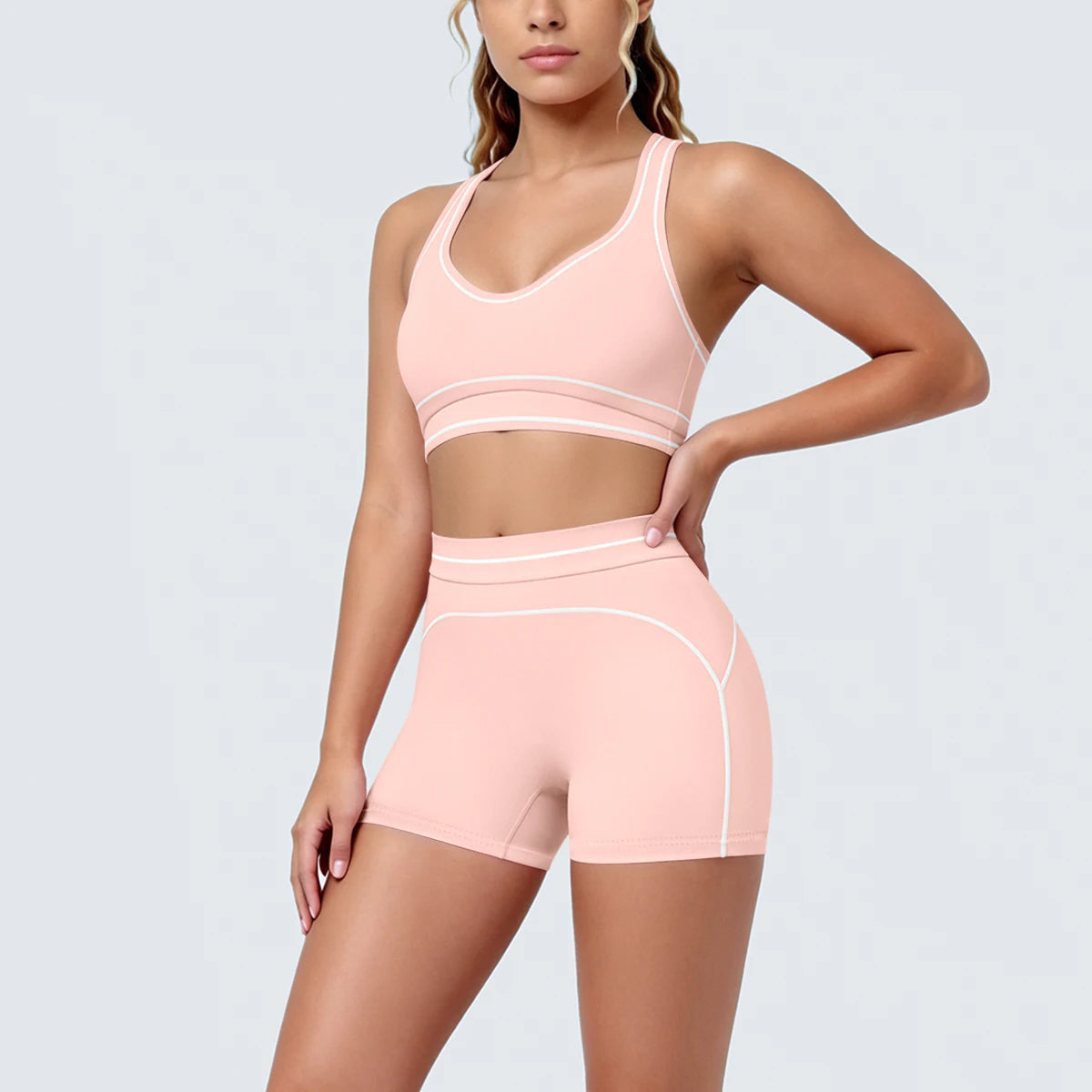 New Woman Yoga Set Color Blocking Sexy Sport Bra Yoga Underwear with Chest Pad High Waist Stripe Running Fitness Shorts Yoga Set