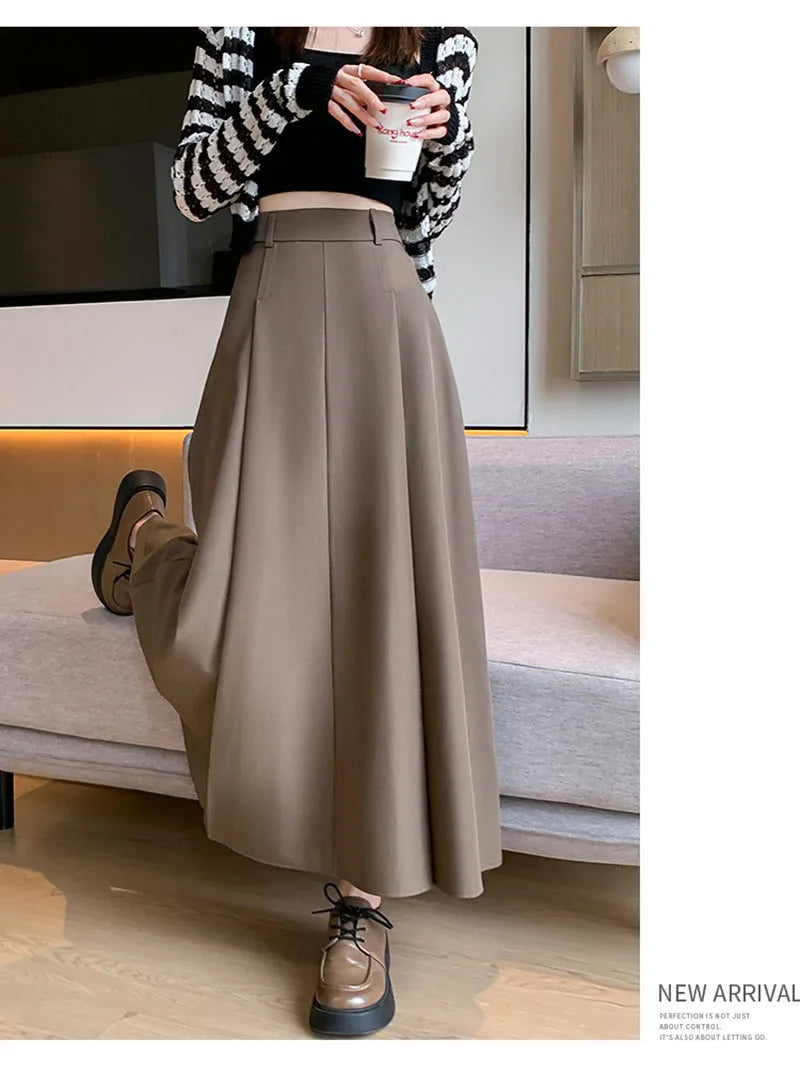 Elegant Skirts for Women Korean Style Long Skirt Female Black Pleated Midi Skirt Women's Clothing Office Lady Skirts Outfits New