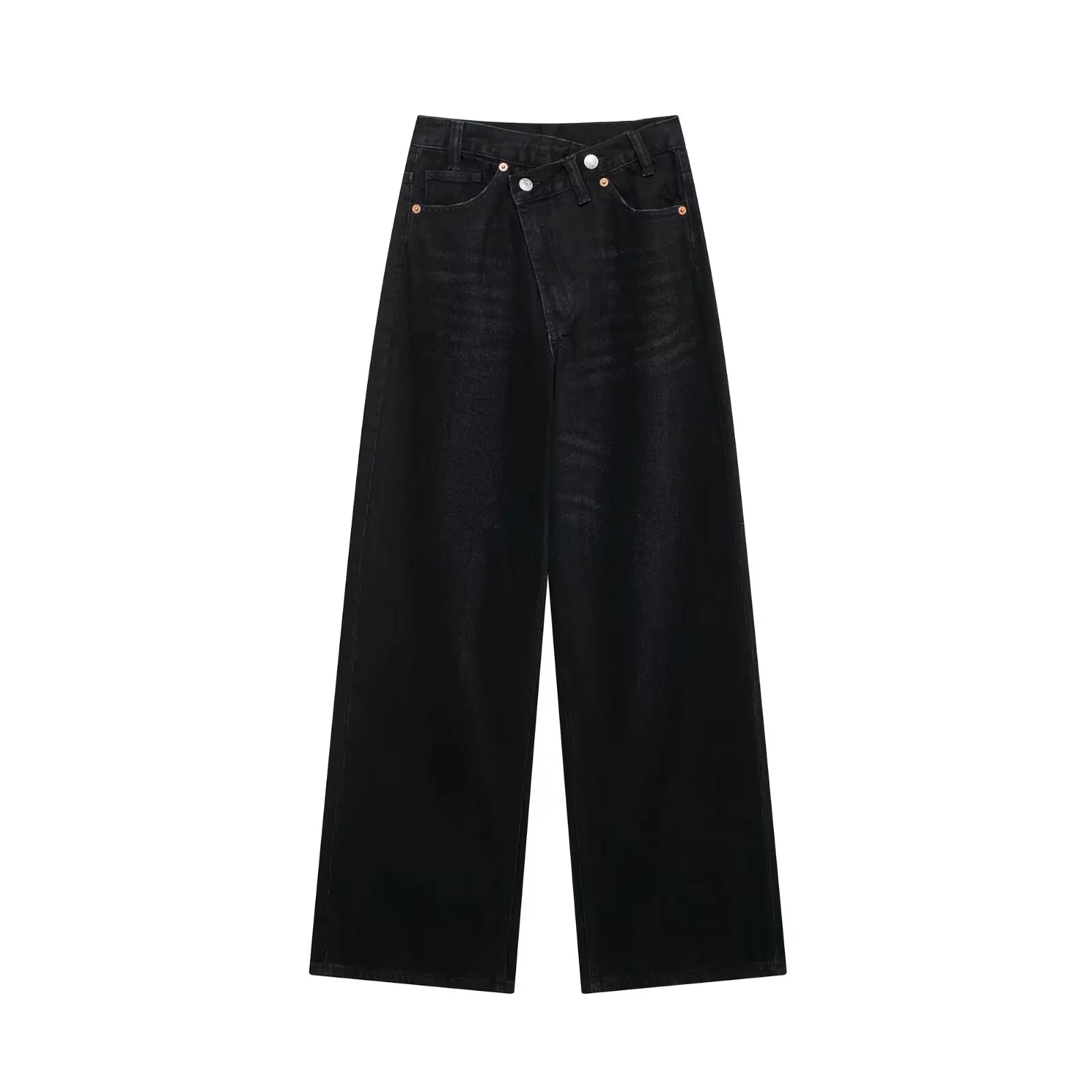 Slanted Placket Retro Wide Jeans