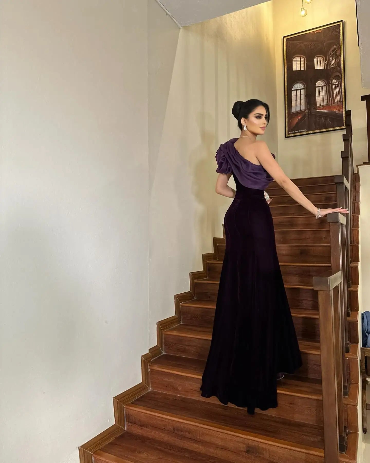 One Shoulder Draped Mermaid Evening Gown