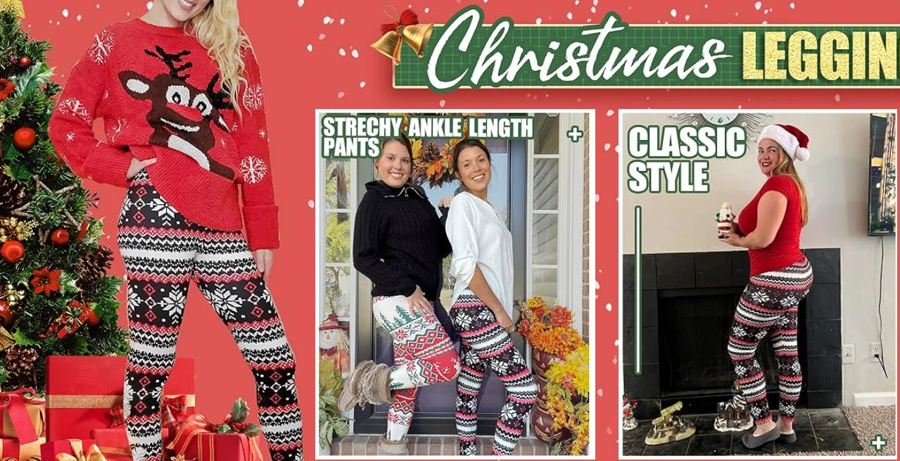 Christmas Leggings  Fashion Milu Deer Printing Festival Ultra Soft Brushed Pants Ankle Length Black Deals