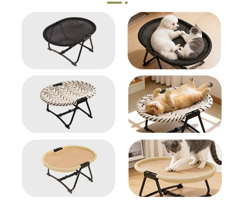 Foldable Elevated Pet Bed Breathable Linen Mesh Raised Cat Dog Sleeping Indoor Small Puppy Kitten Rest Sofa with Storage Bag