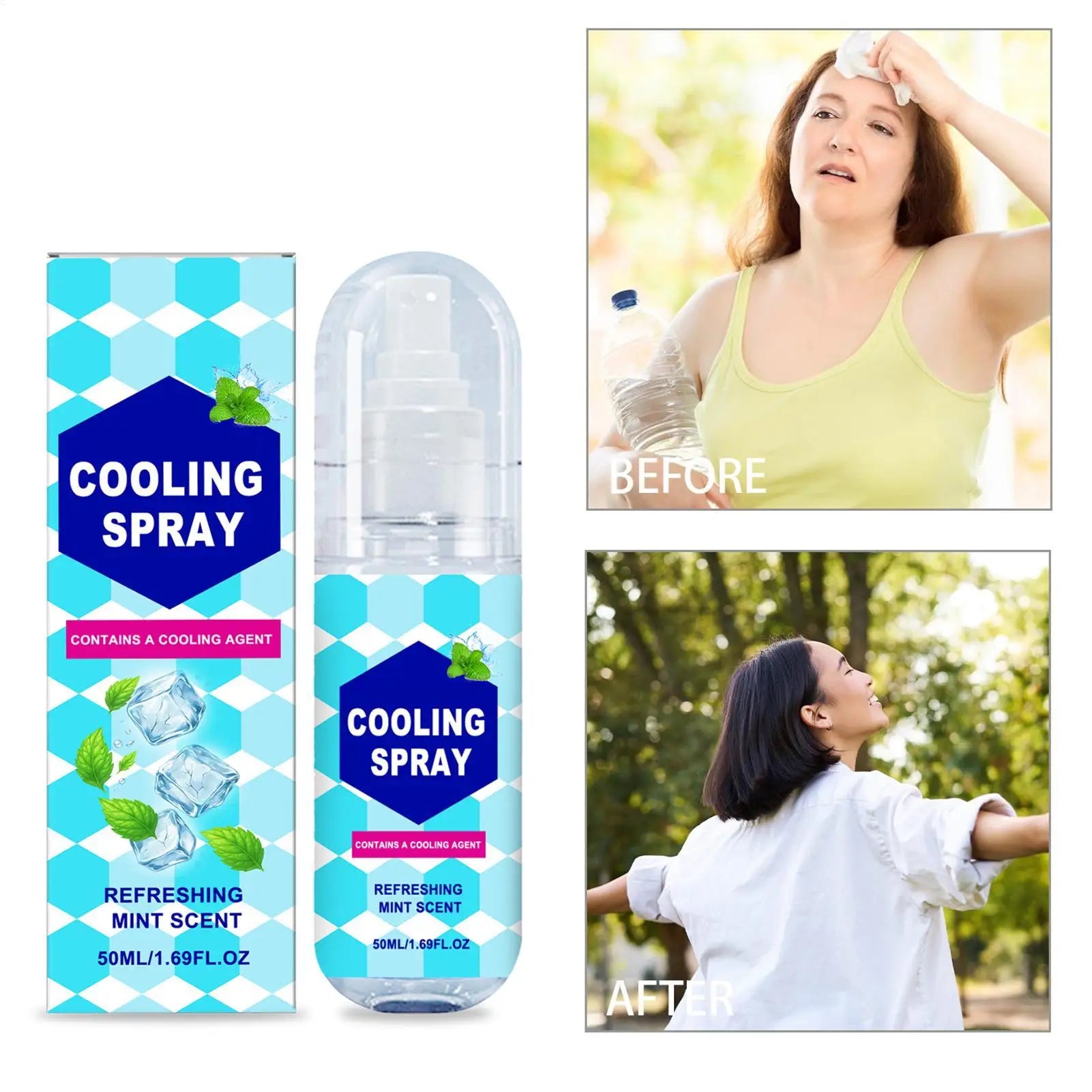Cooling Spray for Body 50ml Summer Face Refreshing Mist Mint Scent Instant Cooling Spray for Adults Outdoor Activities Workout