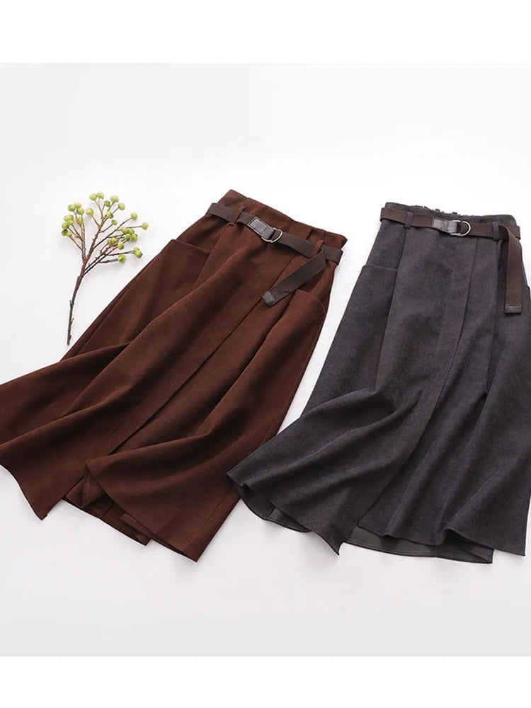 Irregular Pocket High Waist Midi