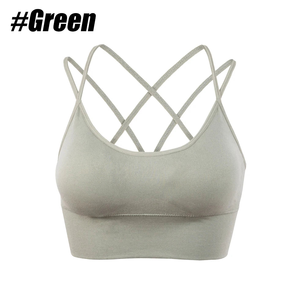 1Pcs Women Sports Bras Seamless Criss Cross Back Sexy Padded Fitness Yoga Vest Gym Running Crop Top Breathable Beauty Bras