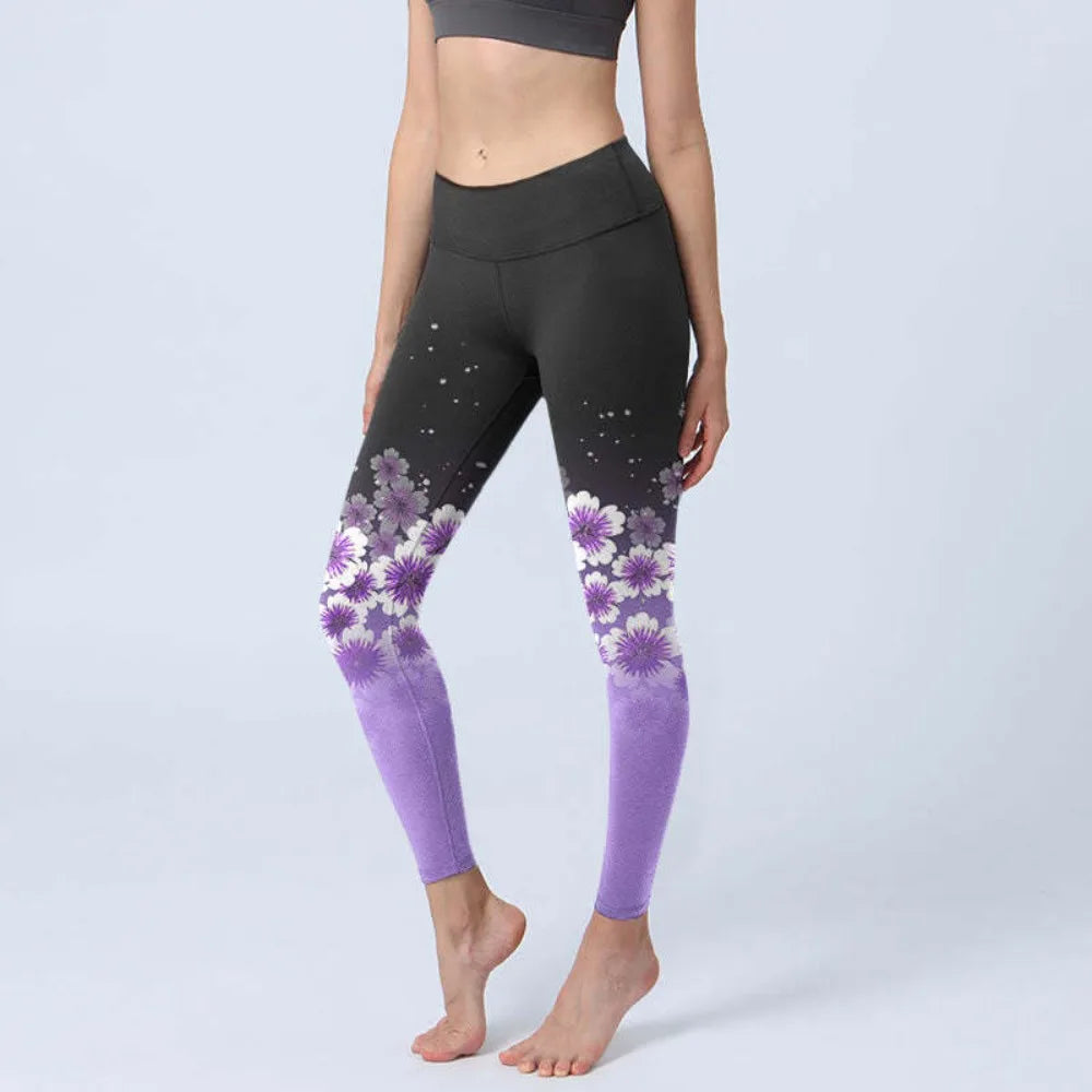 High Waist Yoga Leggings Japanese Style Cherry Blossom Botanical Print Soft Tights Women Fitness Gym Yoga Running Sports Wear