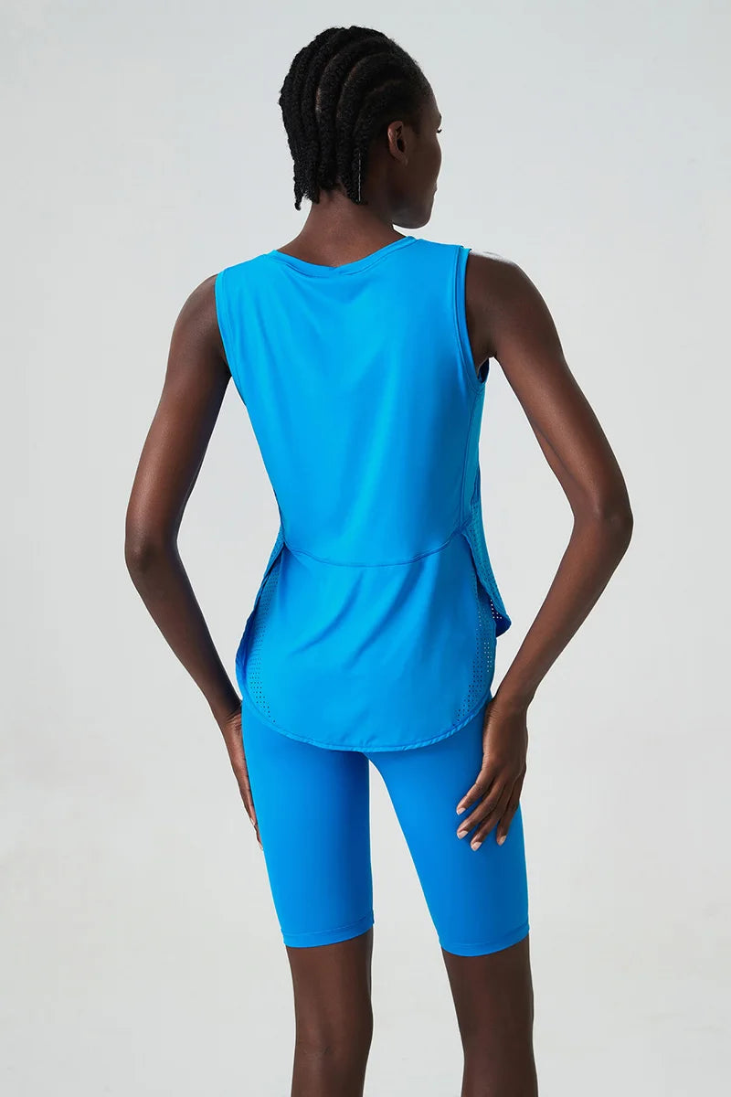 Yoga Sport Top Women Gym T Shirt Workout Clothing Wear Loose Cover Hip Shirt Quick Dry Vest Cropped Blouse Cool Tank Tops