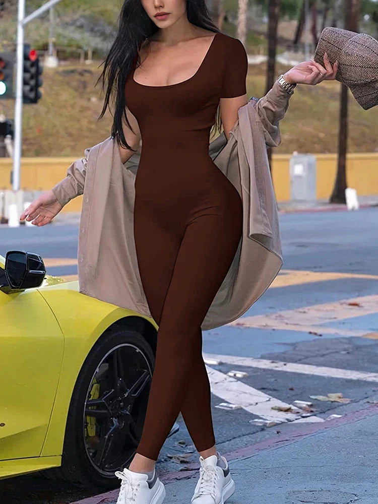 Chic Solid Bodycon Fitness Jumpsuit