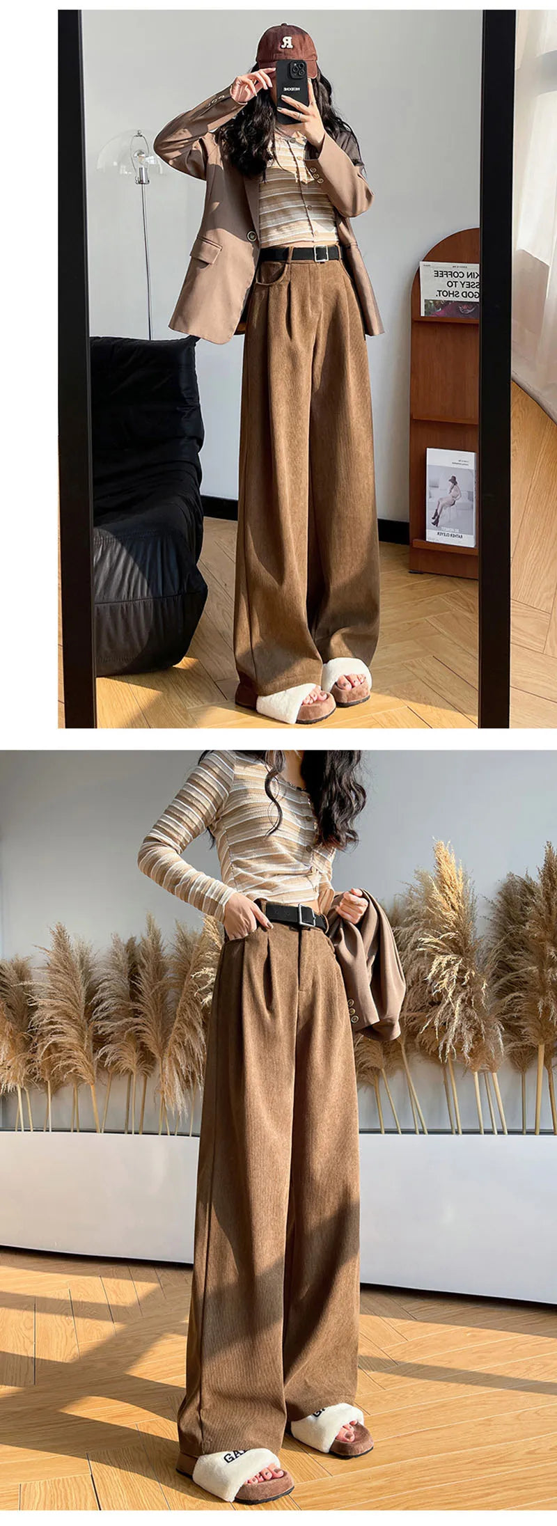 Women's Pants Autumn Winter Corduroy High Waist Wide Leg Pants for Women Casual Trousers Female Straight Pants Women Clothes New